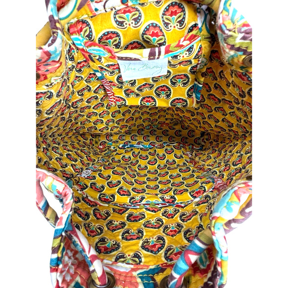 Vera Bradley Provencal Drawstring Backsack Front Pocket Quilt Yellow Blu Retired - Picture 5 of 8